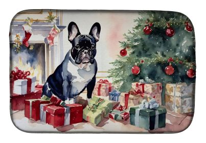 French Bulldog Cozy Christmas Dish Drying Mat Absorbent Dish Drying Mat Pad for Kitchen Counter Dish Drainer Mat for Countertop, 14 x 21", Multic