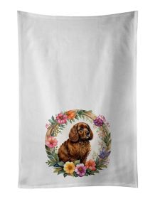 American Water Spaniel and Flowers Kitchen Towel Set of 2 White Dish Towels Decorative Bathroom Hand towel for Hand, Face, Hair, Yoga, Tea, Dishc