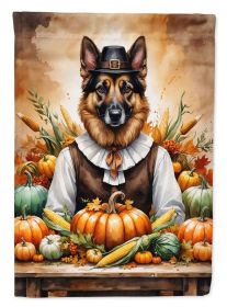 German Shepherd Thanksgiving House Flag Large Porch Sleeve Pole Decorative Outside Yard Banner Artwork Wall Hanging, Polyester, House Size, Multi