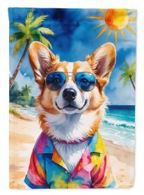 Corgi Summer Beach Time House Flag Large Porch Sleeve Pole Decorative Outside Yard Banner Artwork Wall Hanging, Polyester, House Size, Multicolor