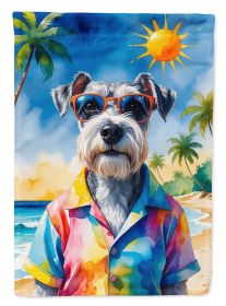 Schnauzer Summer Beach Time House Flag Large Porch Sleeve Pole Decorative Outside Yard Banner Artwork Wall Hanging, Polyester, House Size, Multic