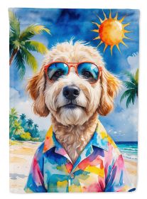 GoldendoodleSummer Beach Time House Flag Large Porch Sleeve Pole Decorative Outside Yard Banner Artwork Wall Hanging, Polyester, House Size