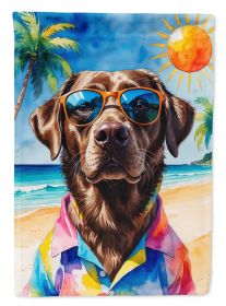 Chocolate Labrador Retriever Summer Beach Time House Flag Large Porch Sleeve Pole Decorative Outside Yard Banner Artwork Wall Hanging, Polyester
