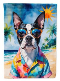 Boston Terrier Summer Beach Time House Flag Large Porch Sleeve Pole Decorative Outside Yard Banner Artwork Wall Hanging, Polyester, House Size