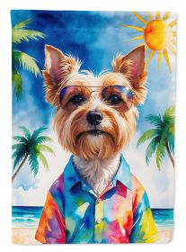 Yorkshire Terrier Summer Beach Time House Flag Large Porch Sleeve Pole Decorative Outside Yard Banner Artwork Wall Hanging, Polyester, House Size