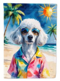 White Poodle Summer Beach Time House Flag Large Porch Sleeve Pole Decorative Outside Yard Banner Artwork Wall Hanging, Polyester, House Size