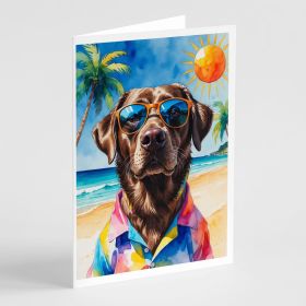 Chocolate Labrador Retriever Summer Beach Time Greeting Cards Pack of 8 Blank Cards with Envelopes Whimsical A7 Size 5x7