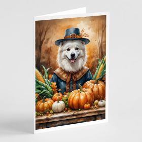 American Eskimo Thanksgiving Greeting Cards Pack of 8 Blank Cards with Envelopes Whimsical A7 Size 5x7