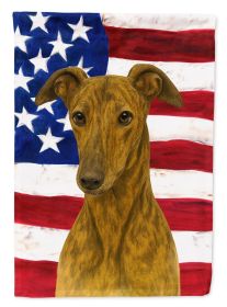 Brindle Greyhound American Flag House Flag Large Porch Sleeve Pole Decorative Outside Yard Banner Artwork Wall Hanging, Polyester, House Size
