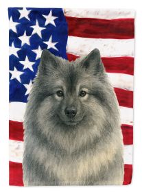 Keeshond American Flag House Flag Large Porch Sleeve Pole Decorative Outside Yard Banner Artwork Wall Hanging, Polyester, House Size, Multicolor