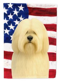 Cream Lhasa Apso American Flag House Flag Large Porch Sleeve Pole Decorative Outside Yard Banner Artwork Wall Hanging, Polyester, House Size