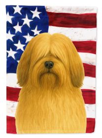 Gold Lhasa Apso American Flag House Flag Large Porch Sleeve Pole Decorative Outside Yard Banner Artwork Wall Hanging, Polyester, House Size