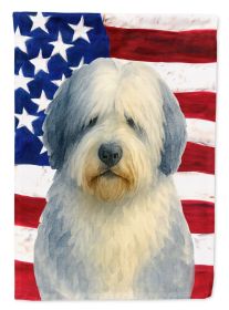 Blue and White Old English Sheepdog American Flag House Flag Large Porch Sleeve Pole Decorative Outside Yard Banner Artwork Wall Hanging, Polyest