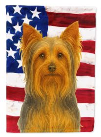 Blue and Tan Longhaired Yorkshire Terrier American Flag House Flag Large Porch Sleeve Pole Decorative Outside Yard Banner Artwork Wall Hanging