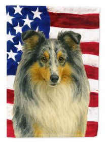Blue Merle Sheltie American Flag House Flag Large Porch Sleeve Pole Decorative Outside Yard Banner Artwork Wall Hanging, Polyester, House Size