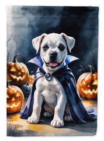 White Boxer Puppy Halloween House Flag Large Porch Sleeve Pole Decorative Outside Yard Banner Artwork Wall Hanging, Polyester, House Size, Multic